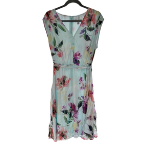 London Style Collection Pastel Size 14 Dress Floral V-Neck Sleeveless Chiffon